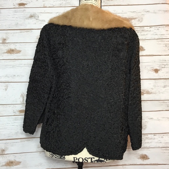 Vintage 1940s Black Dress Coat with Mink Collar - Picture 6 of 7